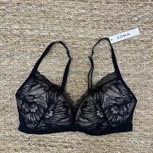 NWT Soma Elegant Black Floral Lace Bra 34C